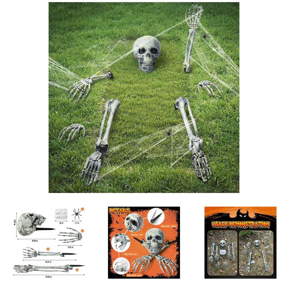 Halloween Skeleton Groundbreaker Decorations Set 8Pcs Outdoor Yard Garden